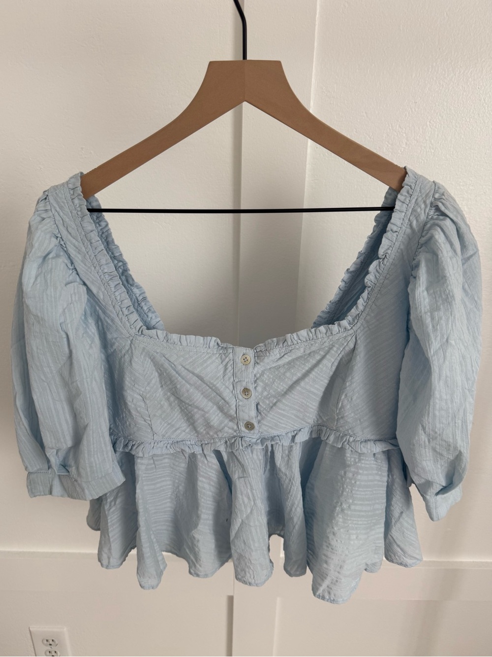 Free People Blue Puff Sleeve Peplum Top